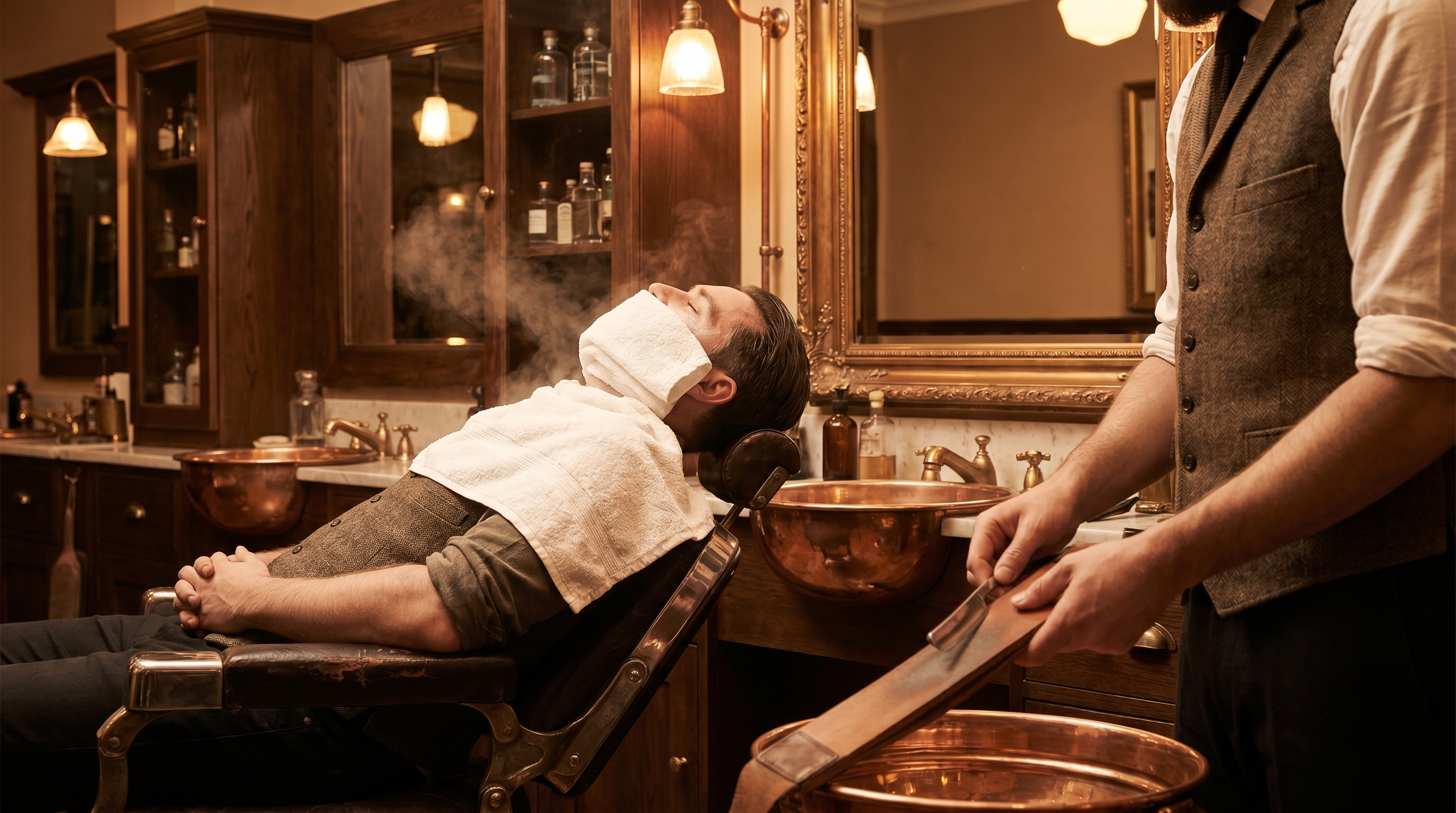 Hot towel shave at HONE Barbers